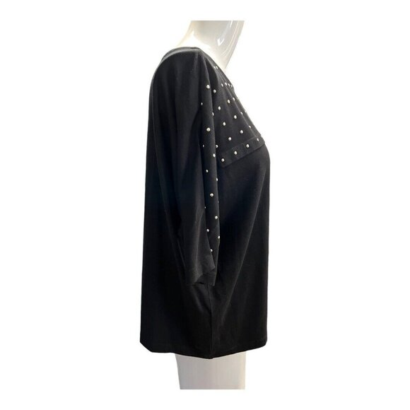 Ruby Rd Studded Top~Size Petite Large~Black/Silver Colorful Embellishments L7 12 - Picture 4 of 8